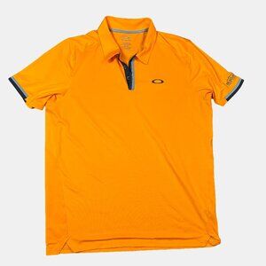 Oakley Mens Bright Orange Minimalist Golf Golfing Ringer Polo LOGO Shirt X-Large